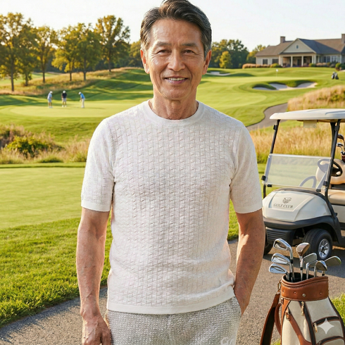 ディアマンテジャガード 半袖 クルーネック ニットT 150705