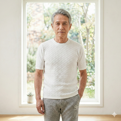 ディアマンテジャガード 半袖 クルーネック ニットT 150705