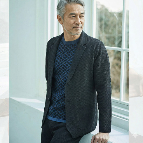 ディアマンテジャガード 半袖 クルーネック ニットT 150705