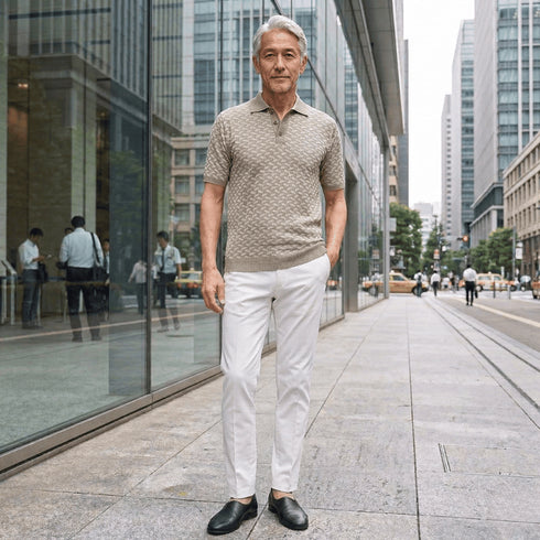 【ファッション誌掲載】ディアマンテ ジャガード 半袖 スキッパー ニットポロ 150706