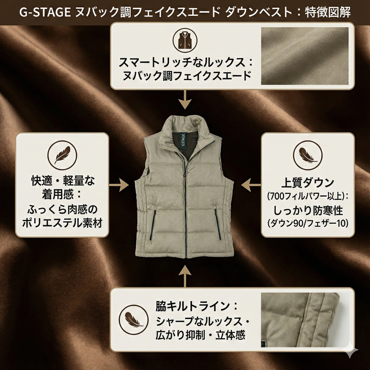 ヌバック調 スエード ダウンベスト アウター 240406 – GOLFavo｜ゴルファボ