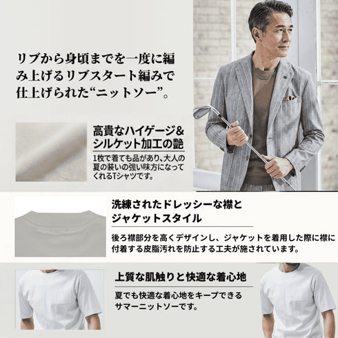 リブスタート シルケット クルーネック Tシャツ ニットソー ハイゲージ 540702
